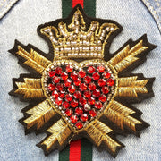 Crystal Rhinestone and Embroidered Love Heart Crown Applique Patch